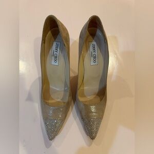 Jimmy Choo gold sparkly heels with toe detail 39